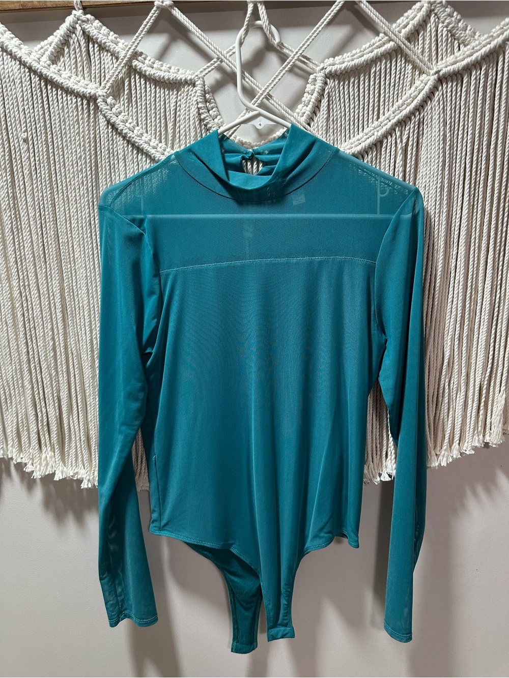 Long-Sleeve Mock Neck Teal Bodysuit